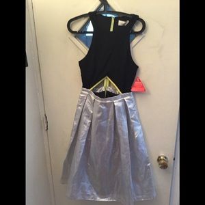 Metallic pleated skirt dress